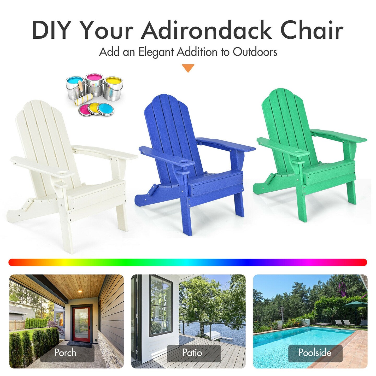 Patio Folding Adirondack Chair with Built-in Cup Holder