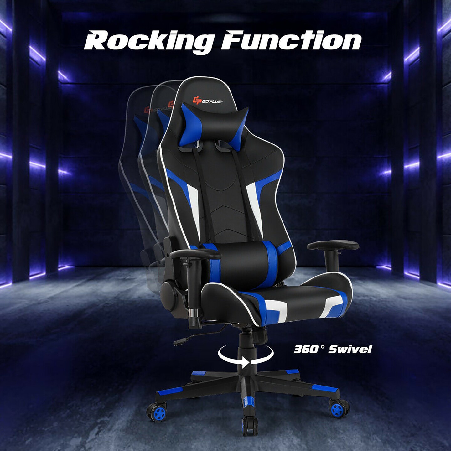 Goplus Massage Gaming Chair Reclining Swivel Racing Office Chair w/Lumbar Support White\Blue\Grey\Red