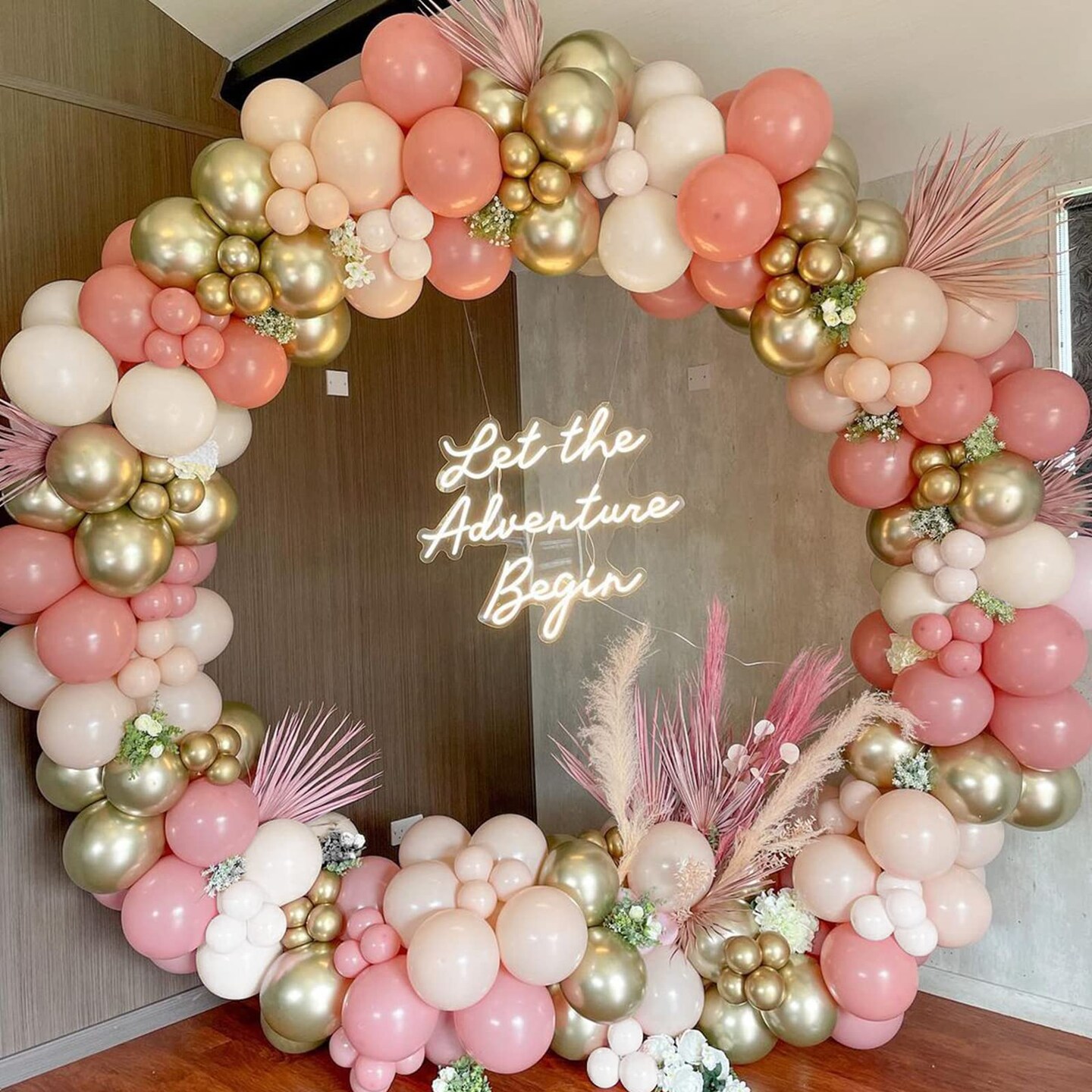 144 Pieces Boho Blush Balloon Garland Kit,Retro Pink Balloons with Pastel Orange Sand White and Metallic Gold Latex Balloons for Girl Women Baby Shower Bridal Shower Wedding Birthday Party Decorations…