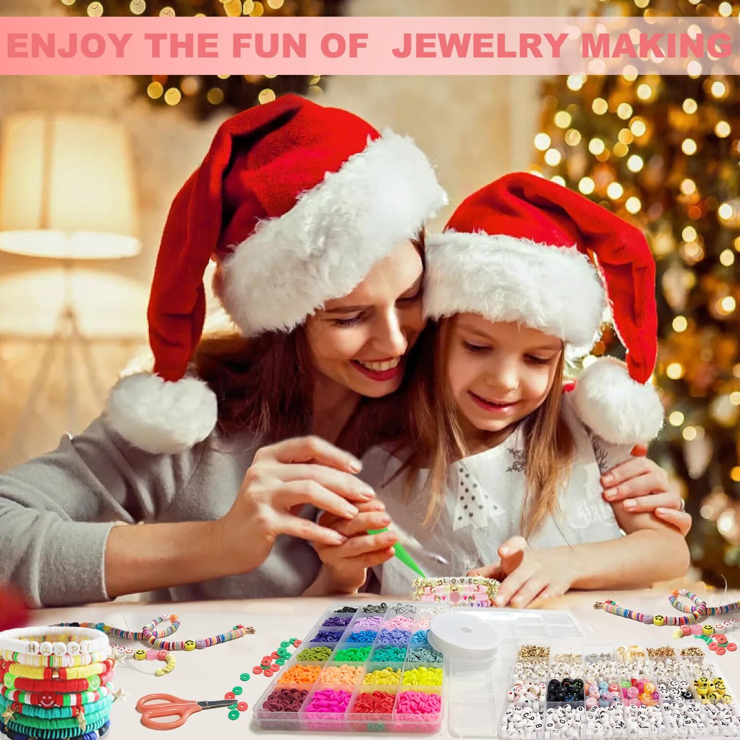 7200 Pieces Clay Beads Bracelet Making Kit, Preppy Friendship Flat Polymer Heishi Beads Jewelry Kits with Charms and Elastic Strings,Crafts Gifts Set for Girls Ages 8-12(2 Boxes)