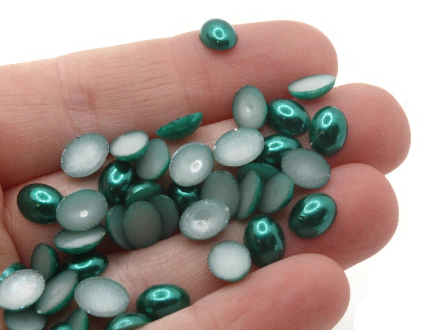 100 8mm x 6mm Green Pearl Oval Flatback Plastic Cabochons