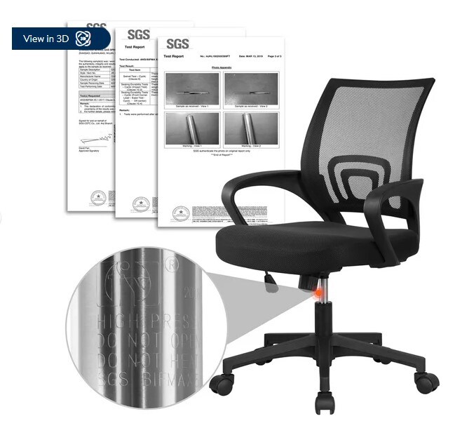 Black Mesh Swivel Office Chair with Armrests and Mid Back Adjustment