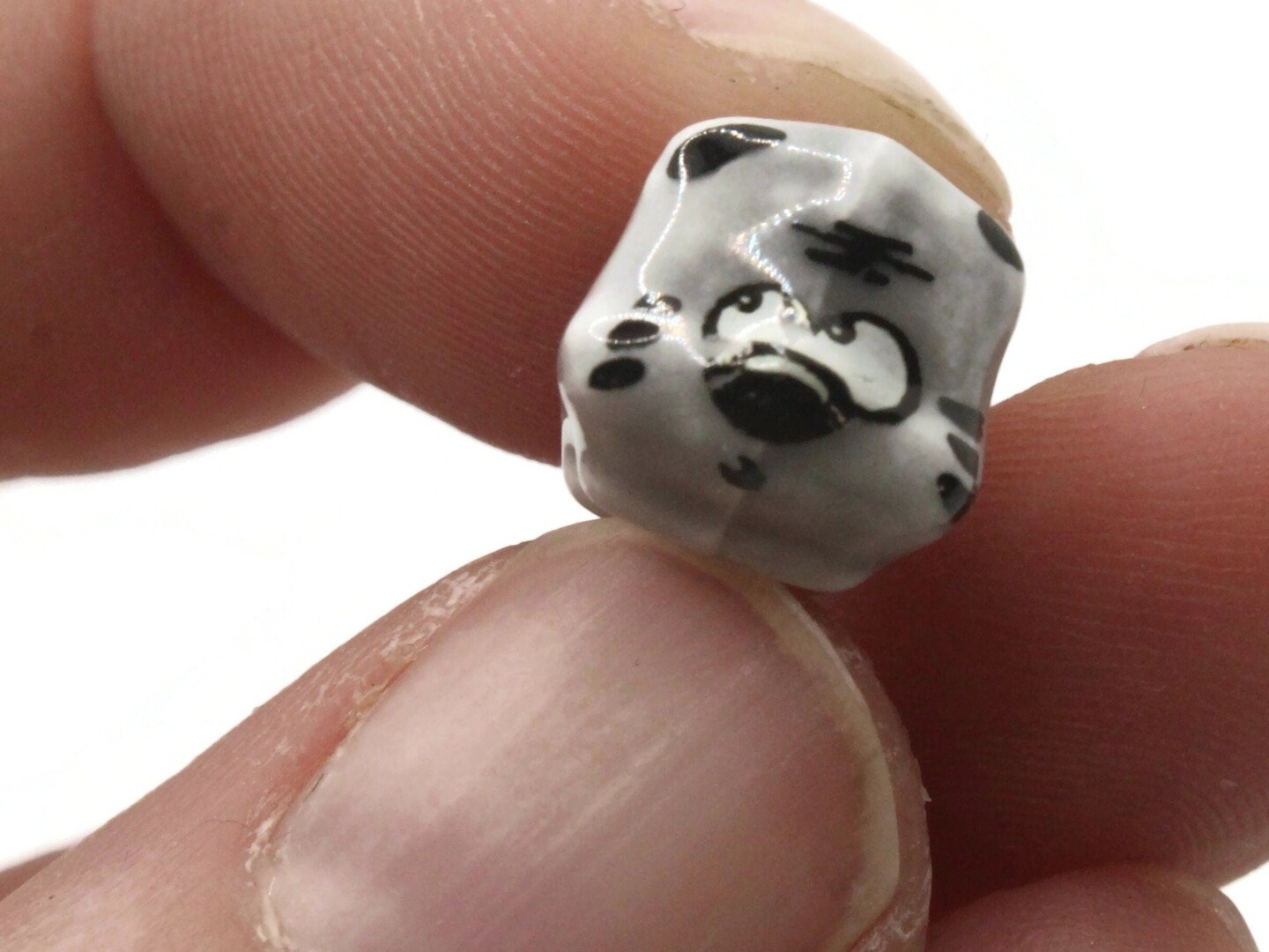 5 Porcelain Tiger Cat Gray Striped Porcelain Glass Animal Beads