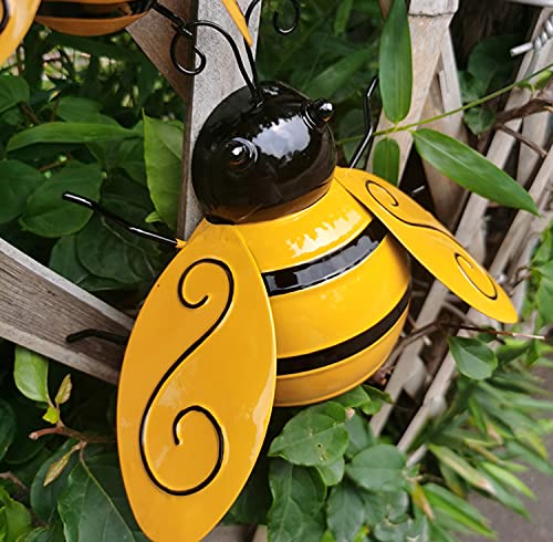 Yungeln Metal Wall Art, 4pcs Metal Bumble Bee Wall Decor, 3D Iron Bee Art Sculpture Hanging Wall Decorations for Outdoor Home Garden