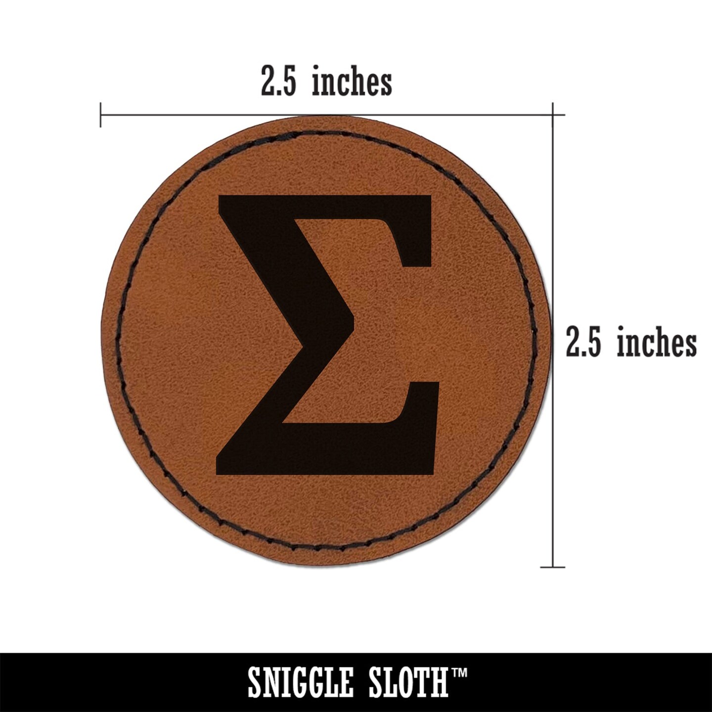 Summation Sigma Sum Math Symbol Round Iron-On Engraved Faux Leather Patch Applique - 2.5&#x22;