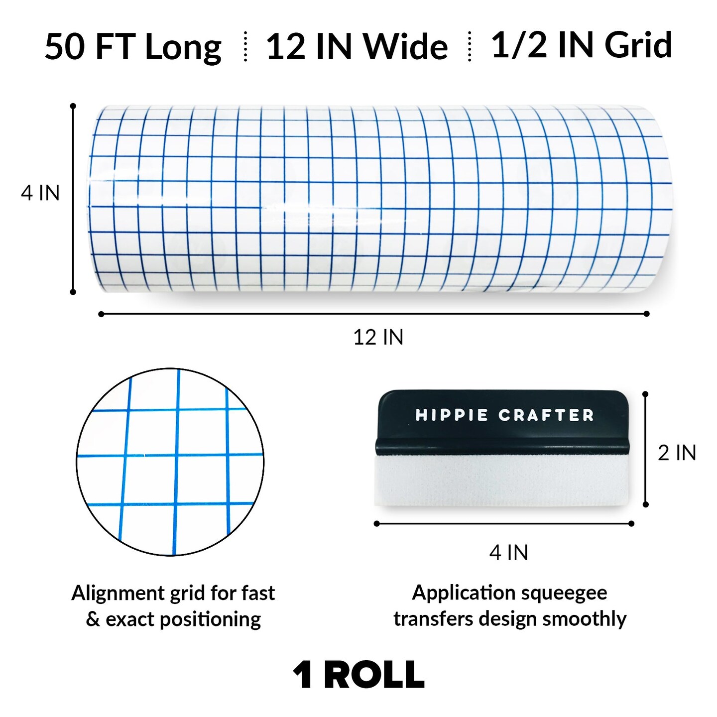 Vinyl Transfer Paper Tape Roll Transfer Tape Vinyl 50 Feet Clear Contact Paper 12&#x22; Roll Paper Transfer Tape for Vinyl Wood and Heat Transfer HTV with Grid