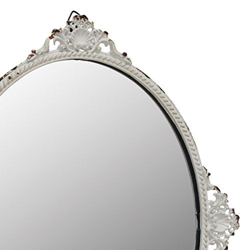 11.7&#x22; x 10&#x22; Oval Antique White Metal Accent Wall Mirror with Attached Hanger, Country Rustic Decor for the Living Room, Bedroom, Bathroom, Hallway, and Entryway