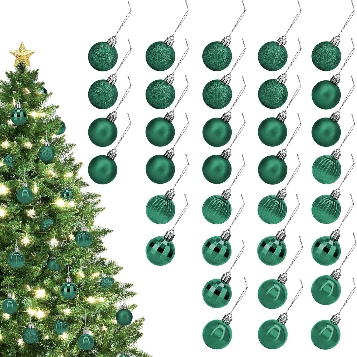 34-Piece Christmas Glitter Ball Ornaments (1.5&#x22;) Xmas Tree Decorations