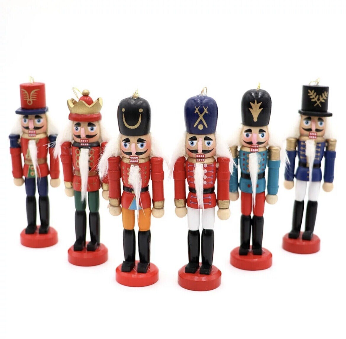 6pcs 12cm Wooden Nutcracker Soldier Christmas Tree Ornaments