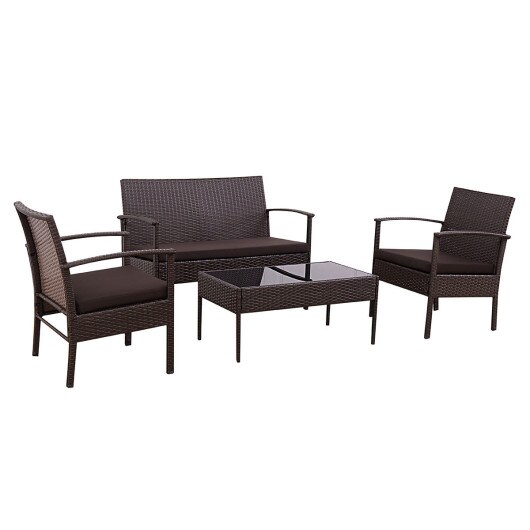 4 pcs Modern Outdoor Patio Rattan Wicker Furniture Set