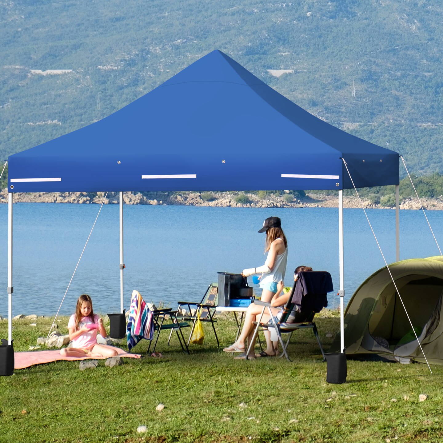 10 x 10 Feet Pop up Gazebo with 4 Height and Adjust Folding Awning