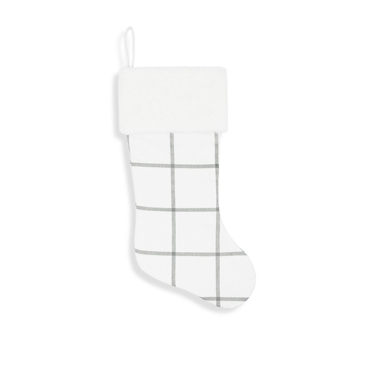 Farmhouse Windowpane Plaid Faux Fur Christmas Stocking