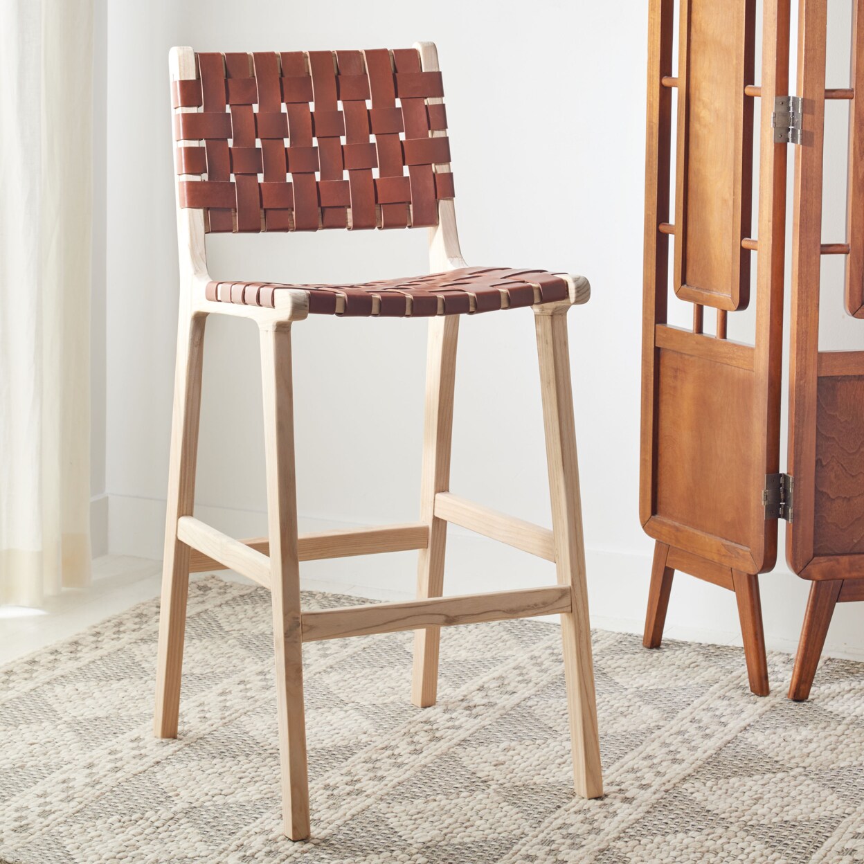 Safavieh   Adah Leather Bar Stool Cognac / Natural