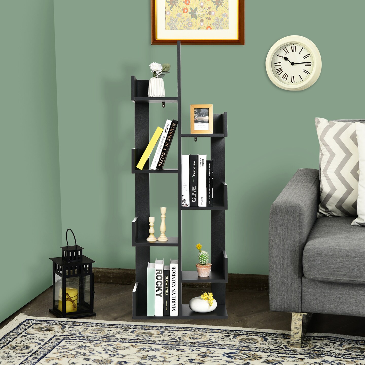 Costway 8-Shelf Bookcase Modern Tree Bookshelf Storage Decor Freestanding White/Black