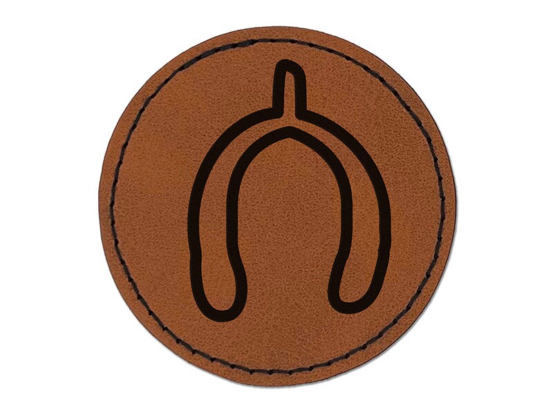 Wishbone Outline Thanksgiving Round Iron-On Engraved Faux Leather Patch Applique - 2.5&#x22;