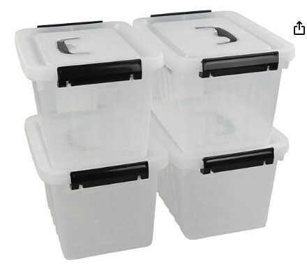 4 Pack 6 Quart Clear Latch Storage Box with Black Handle and Latches