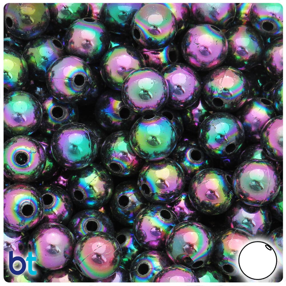 BeadTin Black Opaque AB 12mm Round Plastic Craft Beads (75pcs)