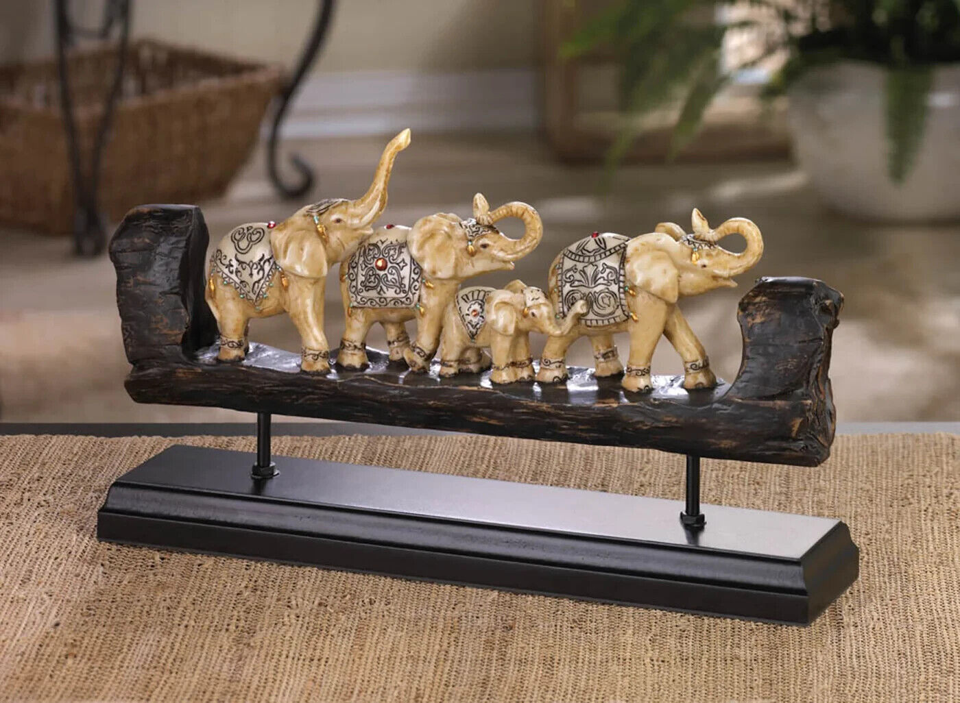 Ivory Inspired Bejeweled Elephant Family Carved Sophisticate.