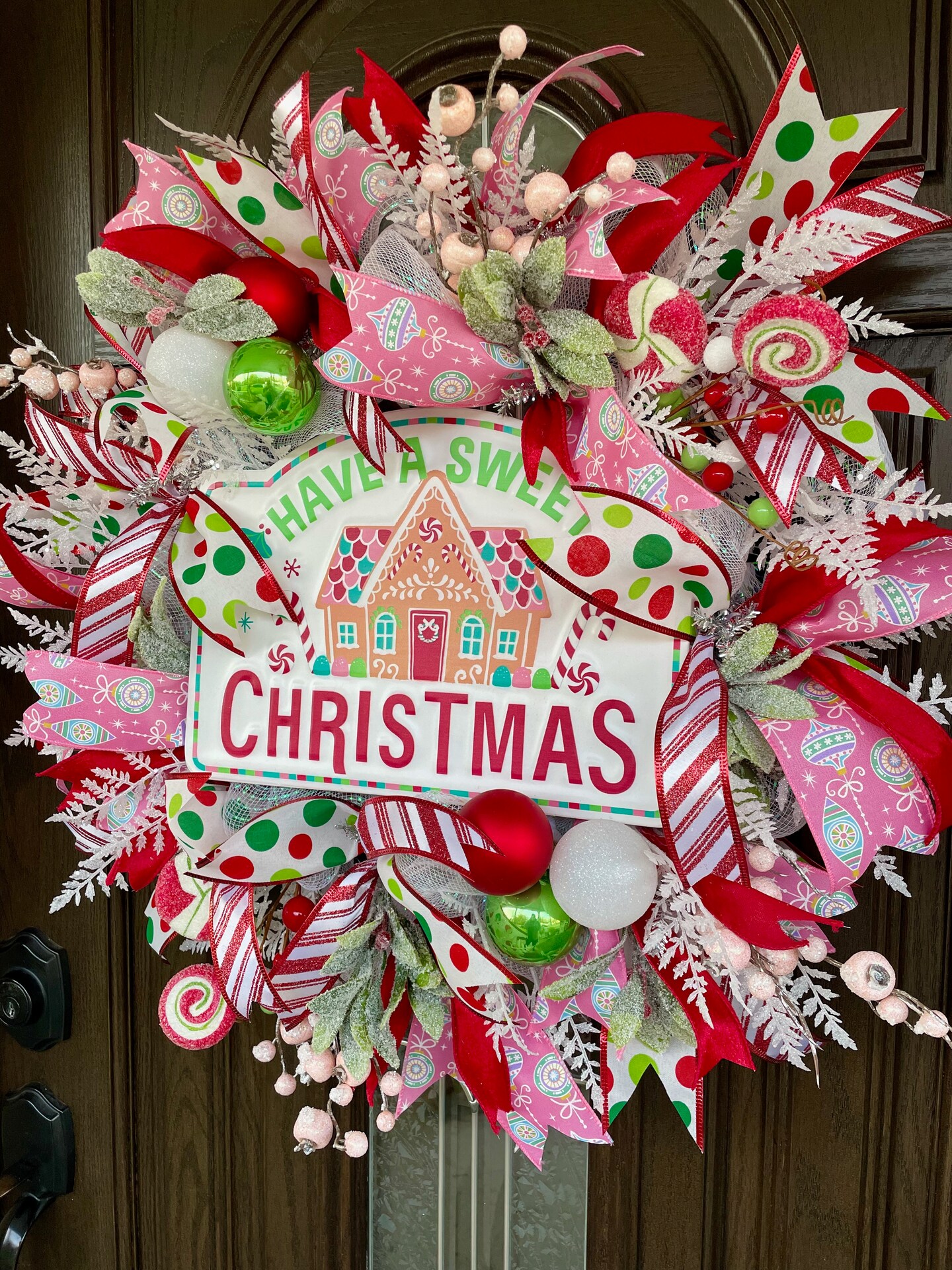 Candy and Gingerbread Themed Christmas Mesh Wreath for Front Door