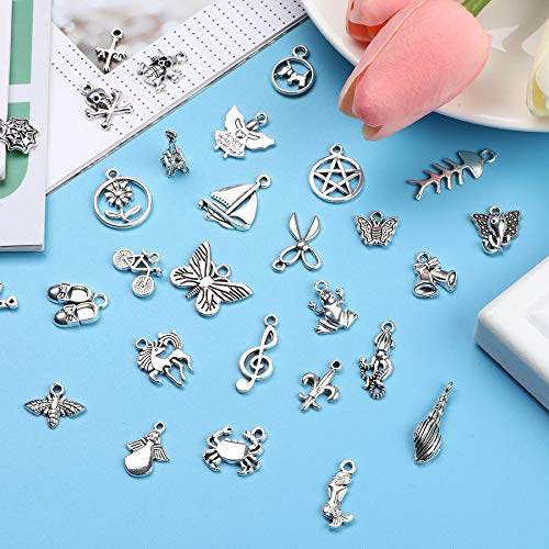 SANNIX 350Pcs Silver Charms for Jewelry Making Wholesale Bulk Tibetan Silver Charm Pendants for DIY Necklace Bracelet Earring Craft Supplies