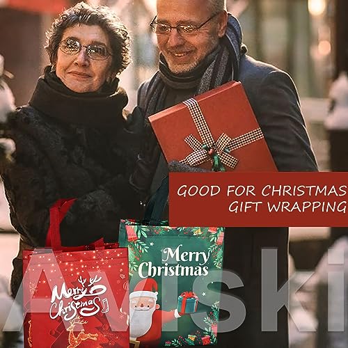 8 PCS Christmas Gift Bags,Christmas Tote Bags with Handles, Christmas Treat Bags, Multifunctional Non-Woven Christmas Bags for Gifts Wrapping Shopping, Xmas Party Supplies, 12.2&#xD7;9.8&#xD7;4.5inch