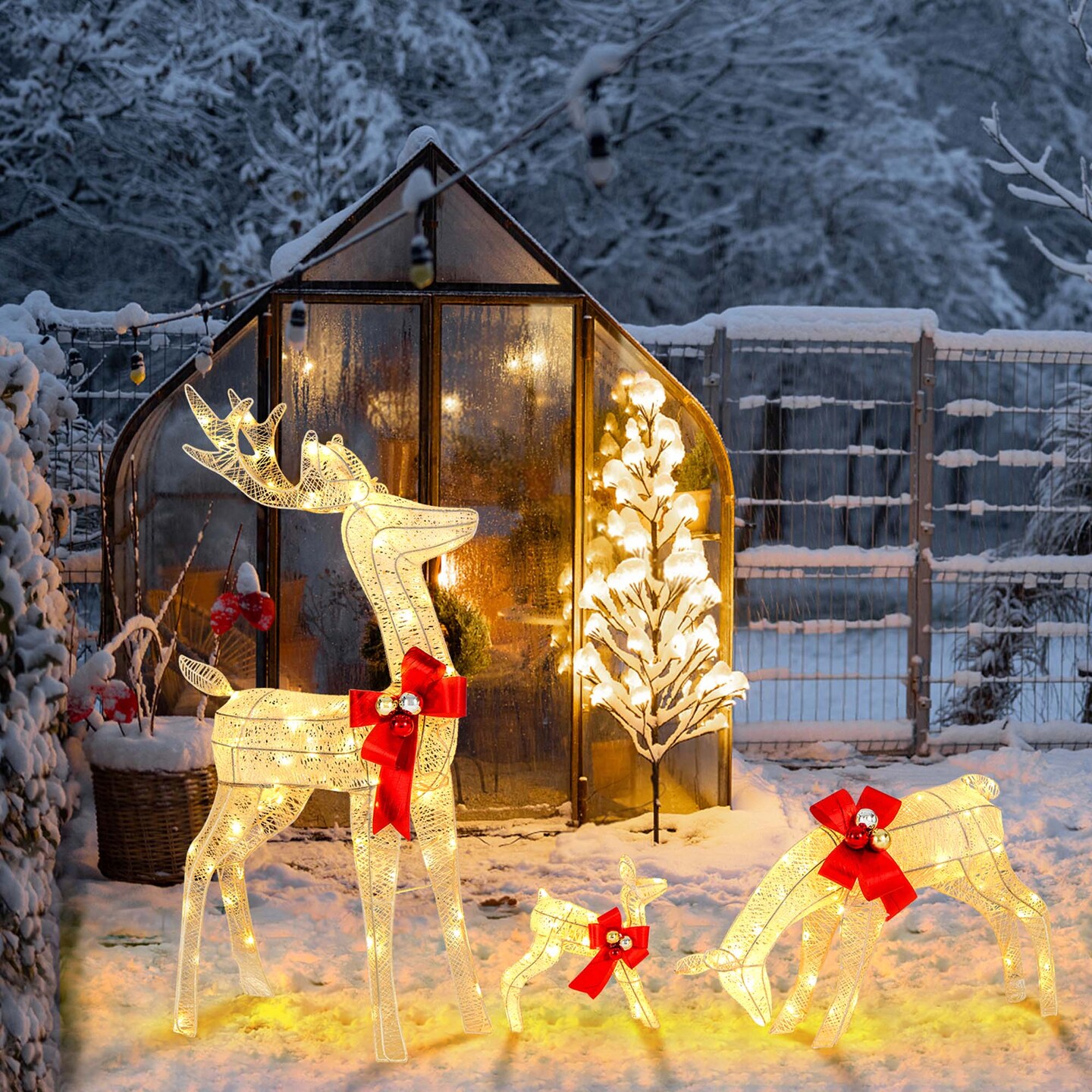 Costway 3 PCS Lighted Reindeer Family Set Pre-lit Christmas Decoration with 230 LED Lights