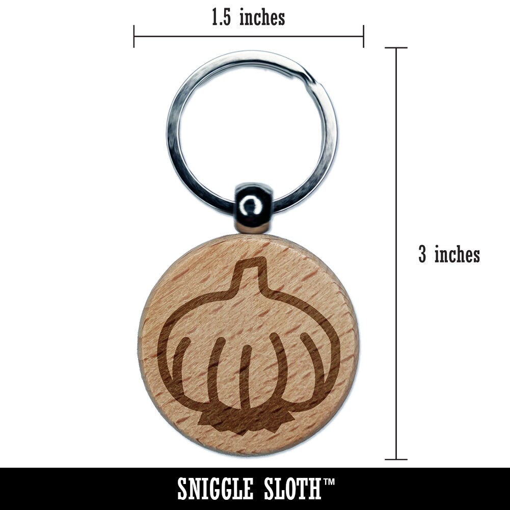 Garlic Doodle Engraved Wood Round Keychain Tag Charm