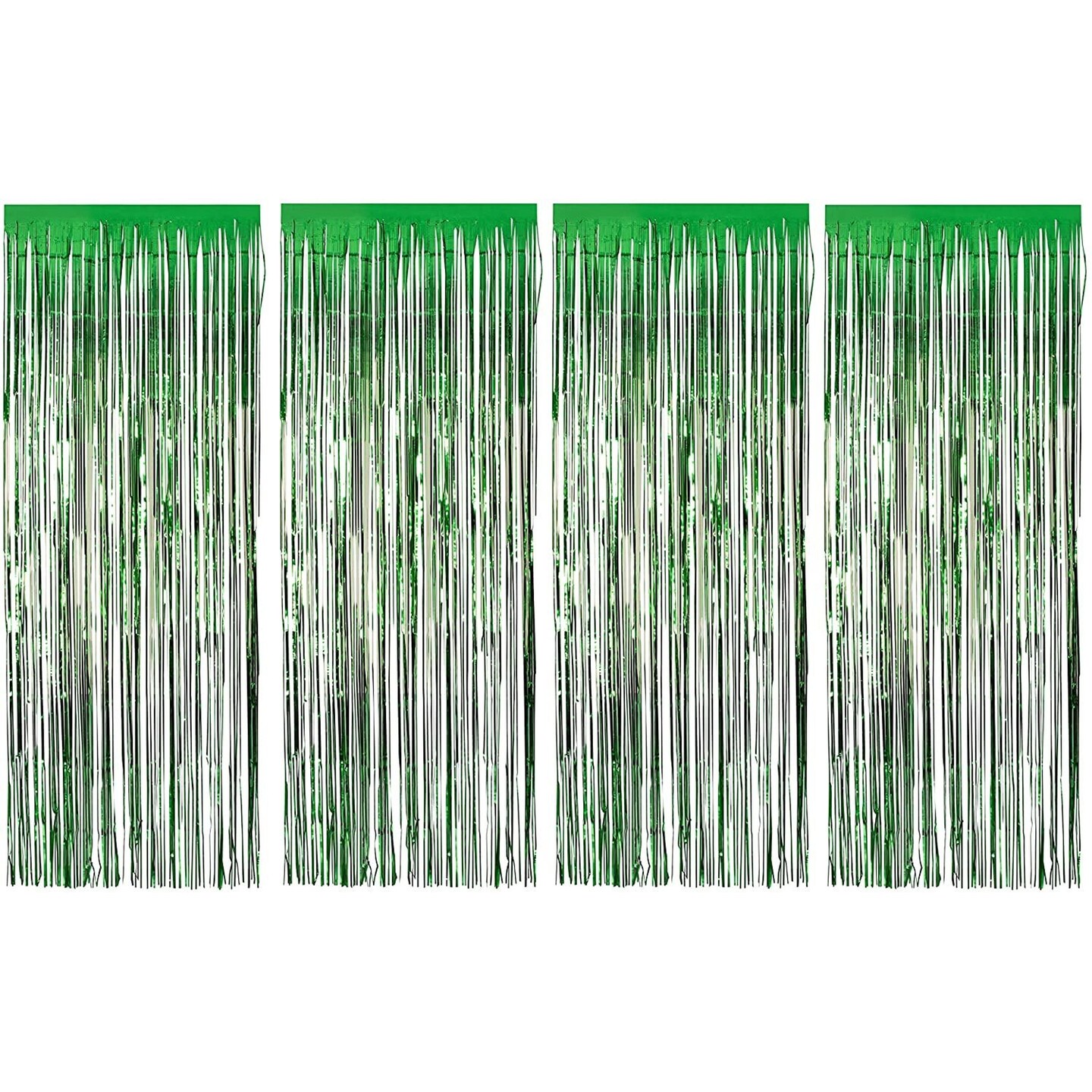 Green Foil Fringe Curtains - Metallic Tinsel Backdrop for Party Decorations (3 x 8 ft, 4 Pack)