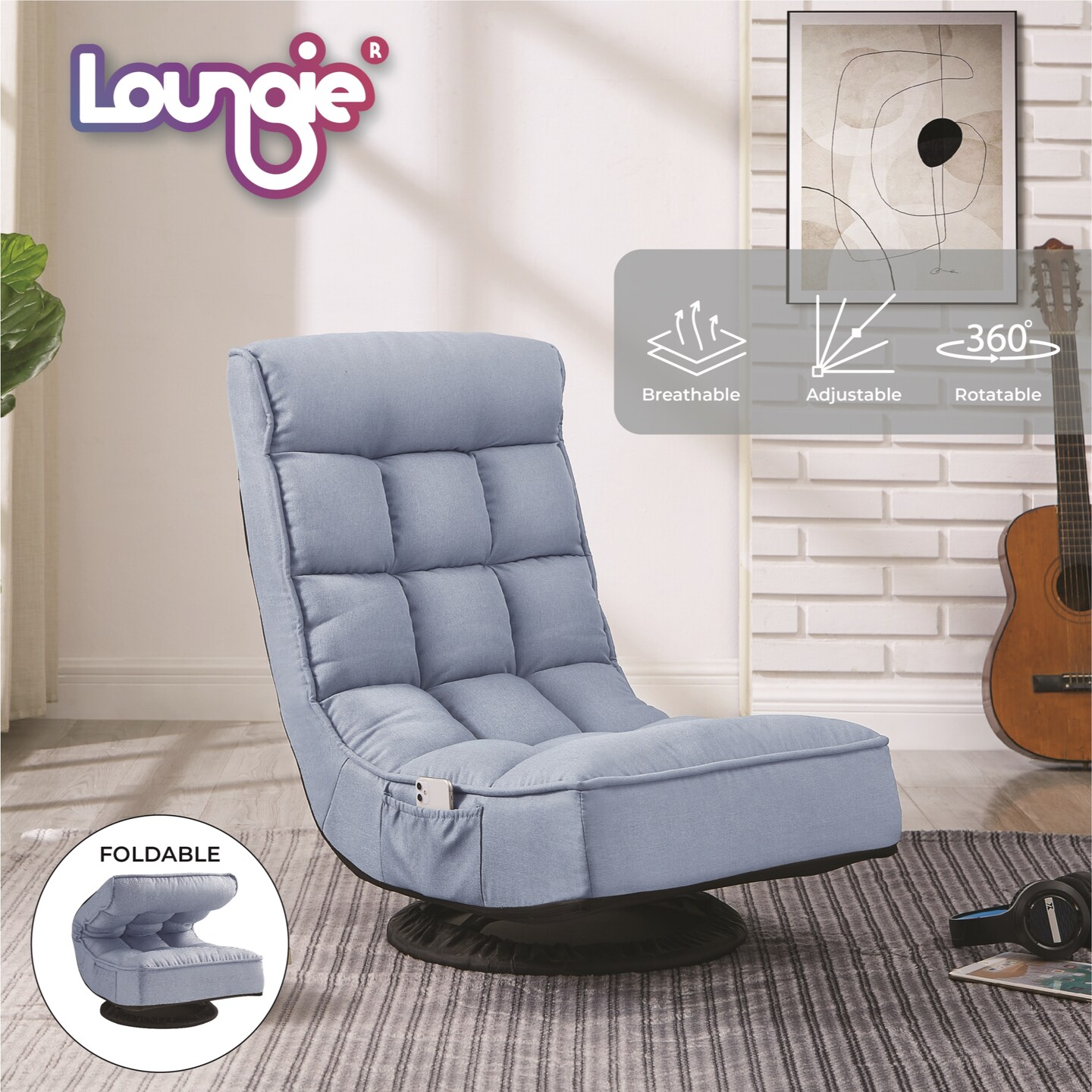 Hutson Linen Recliner/Floor Chair With 3 Adjustable Positions