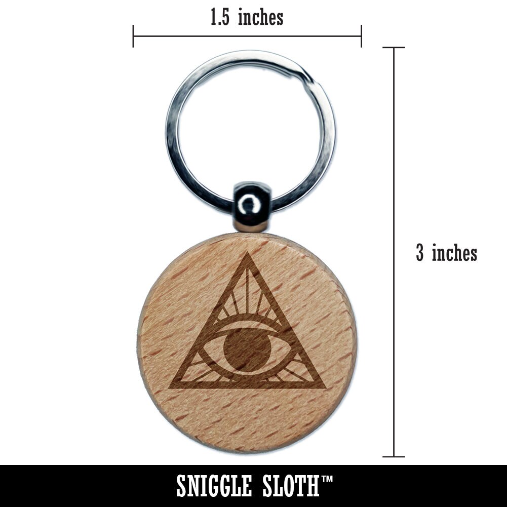 All Seeing Eye of Providence Engraved Wood Round Keychain Tag Charm