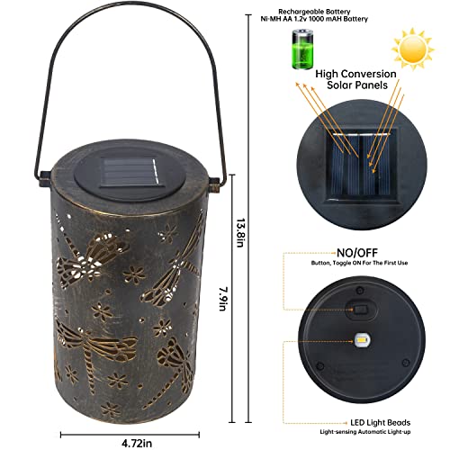 1 Pack Solar Lantern Outdoor Garden Decor Hanging Solar Lantern Lights,Metal Dragonfly Decor Outdoor Lantern,Waterproof Led Garden Lantern for Patio, Yard, Table, Pathway(Dragonfly)