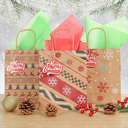 24 Pieces Christmas Gift Bags Set, 24 PCS Xmas Paper Bags 3 Sizes Bags Christmas Hand Bags Xmas Present Bags with Tags for Xmas Present Packaging Christmas Gifts Packing Christmas Decoration