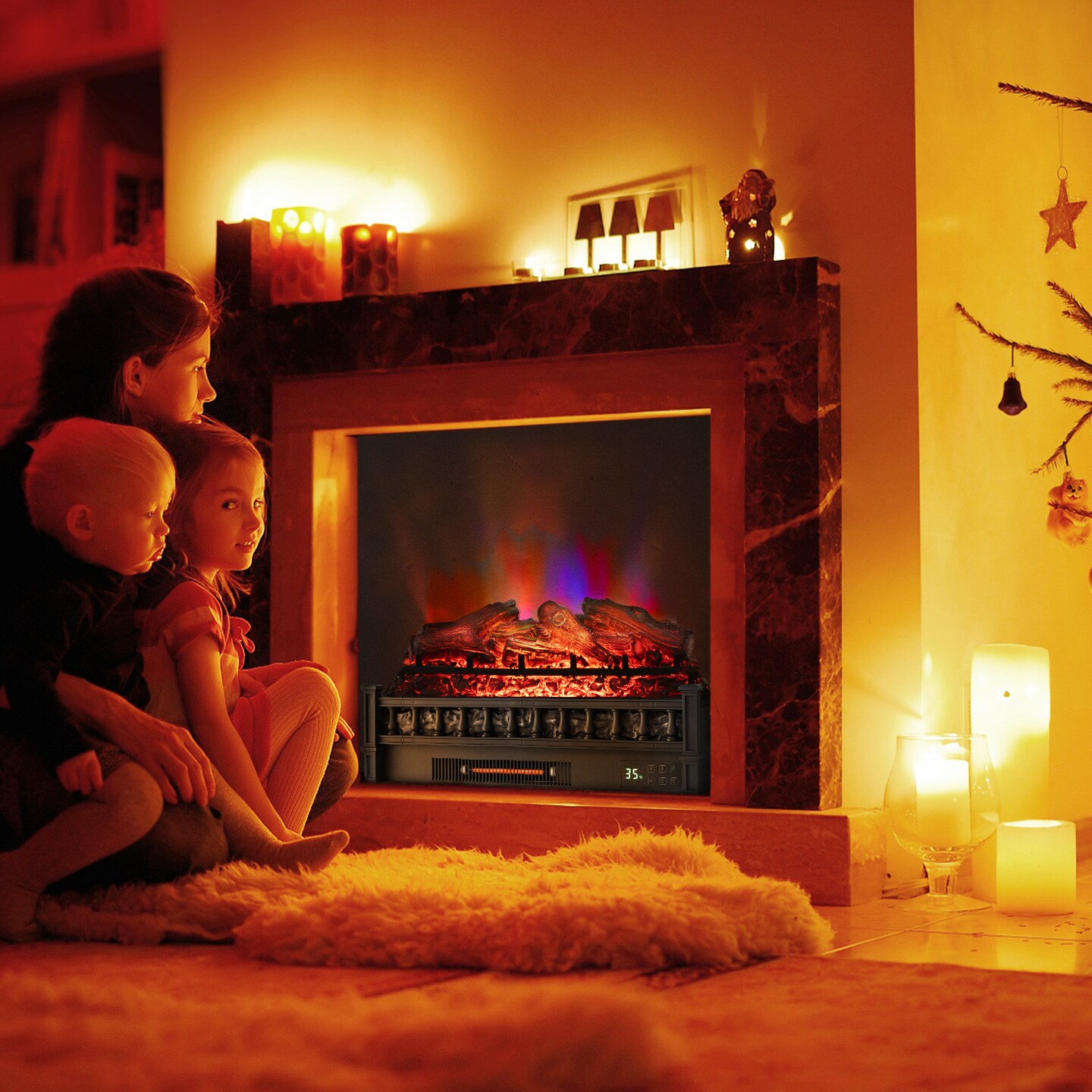 Electric Fireplace Heater with Remote Control and Realistic Lemonwood Ember Bed