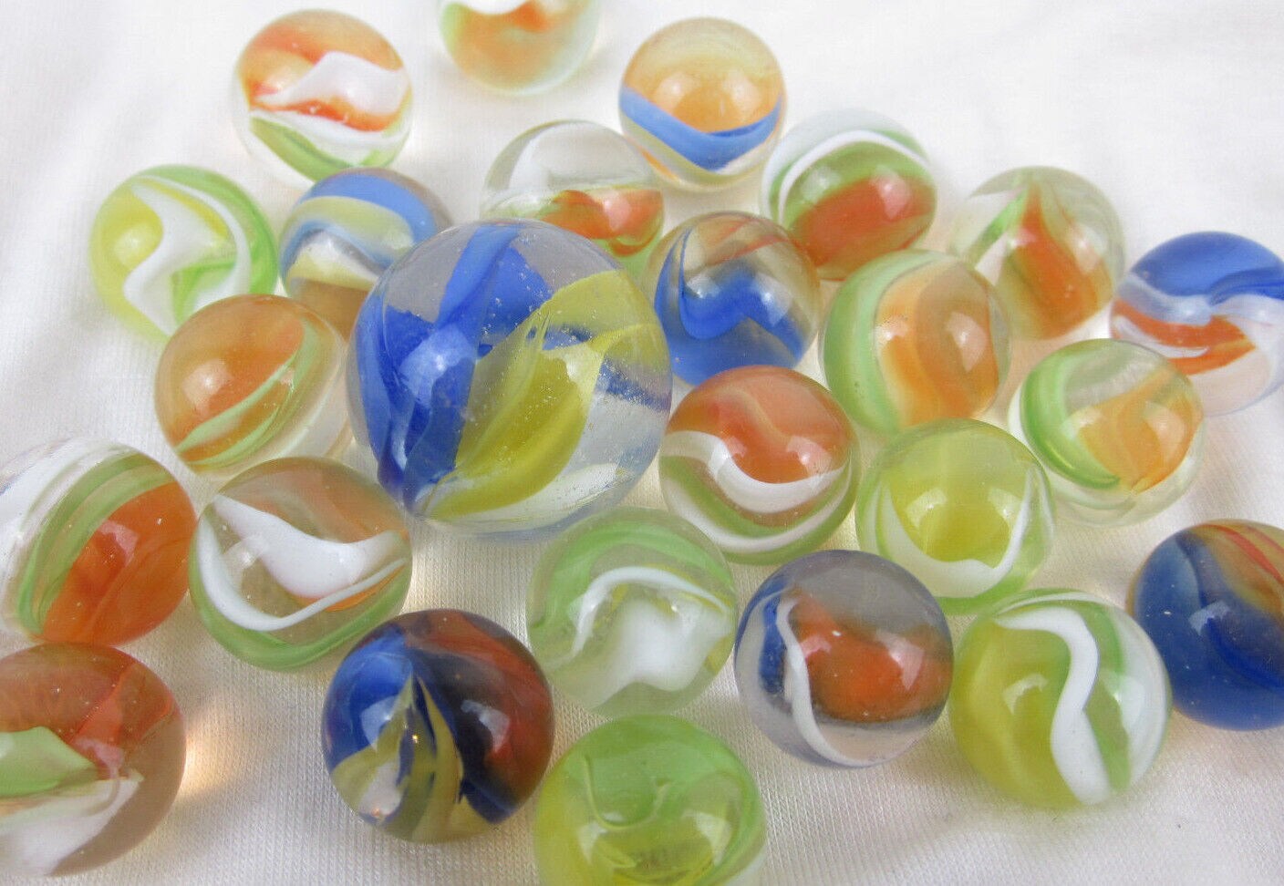 25 Glass Marbles CAT'S EYE Orange/Blue Cats Eyes Game Pack Shooter Swirl Squid