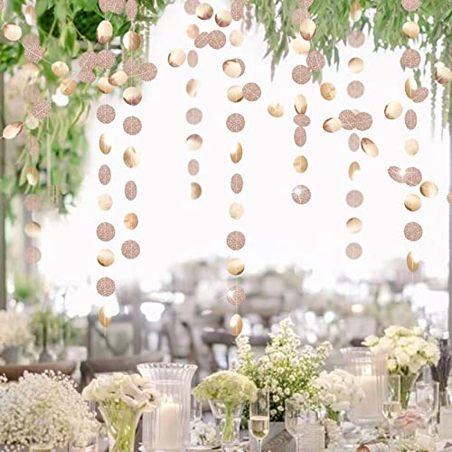 Decor365 Glitter Champagne Gold Decorations Paper Circle Dots Garland Party Streamers Bunting Backdrop Hanging Decor Banner/Wedding/Bachelorette/Bridal Shower/Christmas/New Year/Home/Engagement/