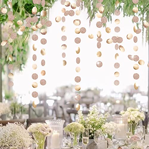 4 strings of 13 feet  Glitter Champagne Gold Decorations Paper Circle Dots Garland Party Streamers Bunting Backdrop Hanging Decor Banner/Wedding/Bachelorette/Bridal Shower/Christmas/New Year/Home/Engagement/