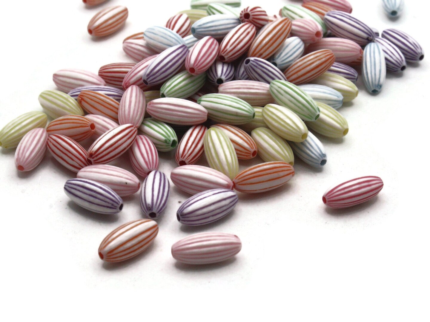 100 13mm Mixed Color Striped Plastic Tube Beads