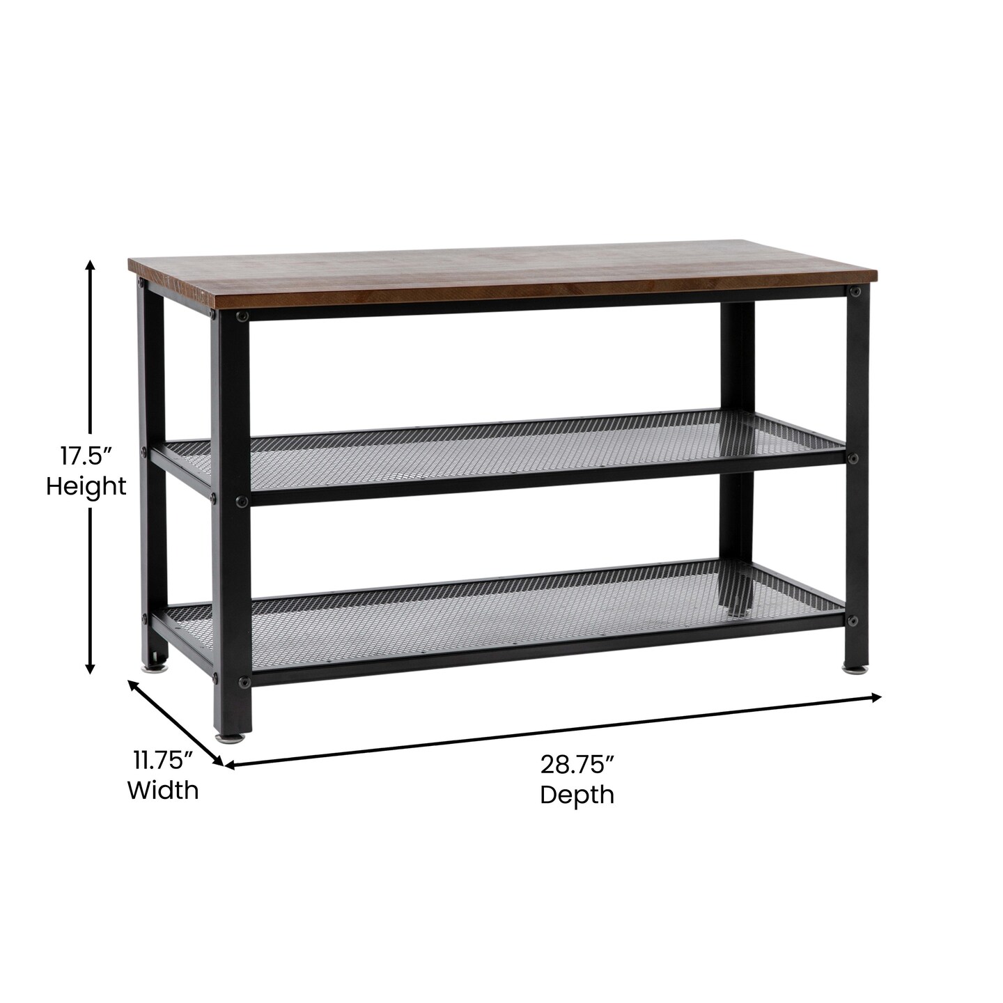Emma and Oliver Isla 3-Tier Storage Bench with Metal Mesh Shelves for Entryway, Mudroom, or Bedroom
