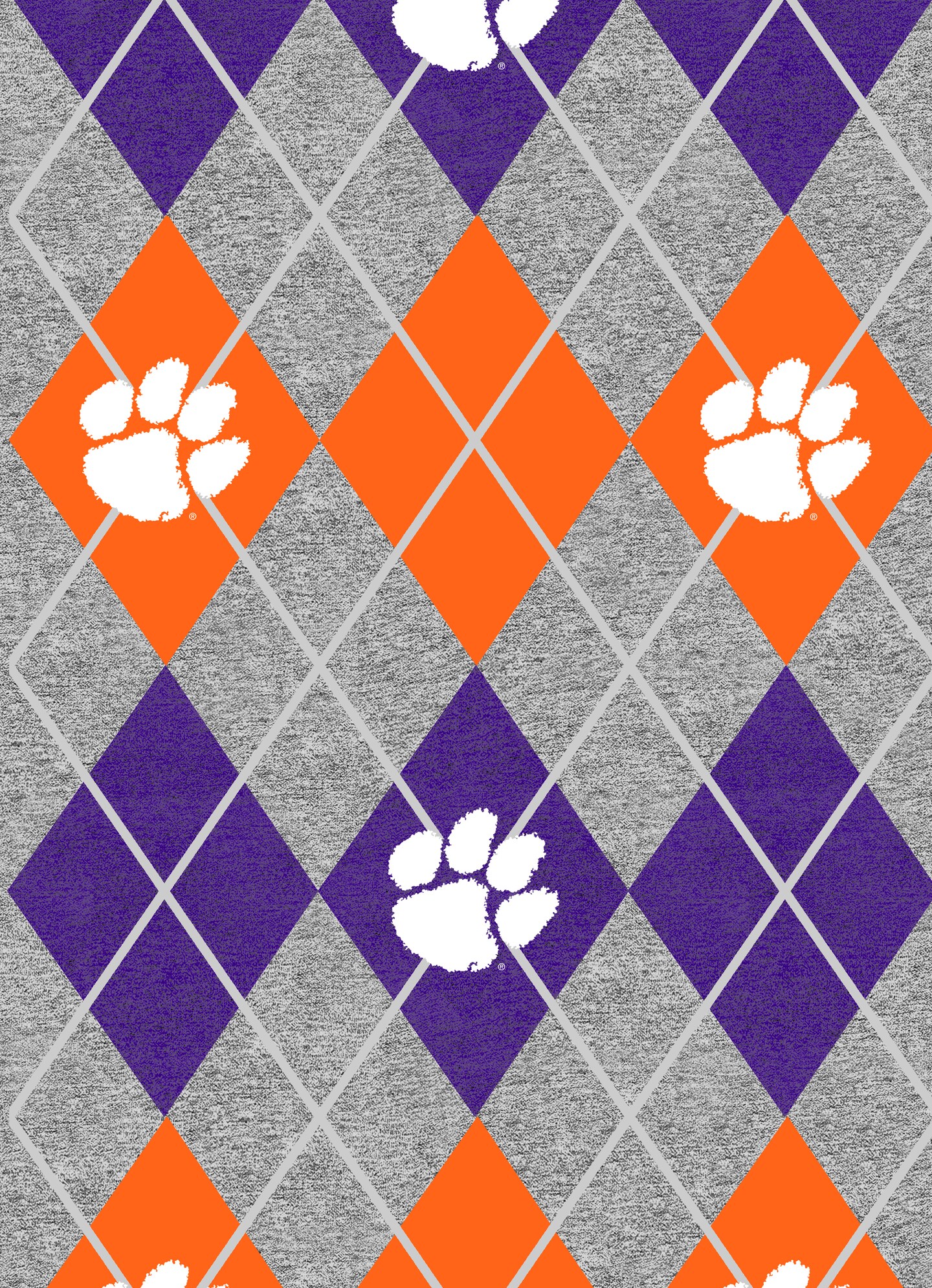 Sykel Enterprises-Clemson University Fleece Fabric-Clemson Tigers Heather Argyle Fleece Blanket Fabric-Sold by the yard