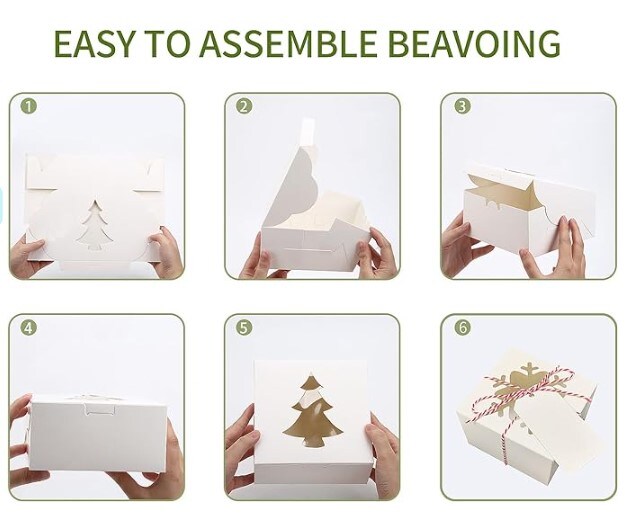 24 PCS Brown Bakery Boxes with Window, 6x6x3 Inch Gift Giving Christmas Cookie Boxes, 6 Inch Small Treat Boxes for Mini Cake Pastry Dessert Strawberries Cupcakes Donut Candy Packaging