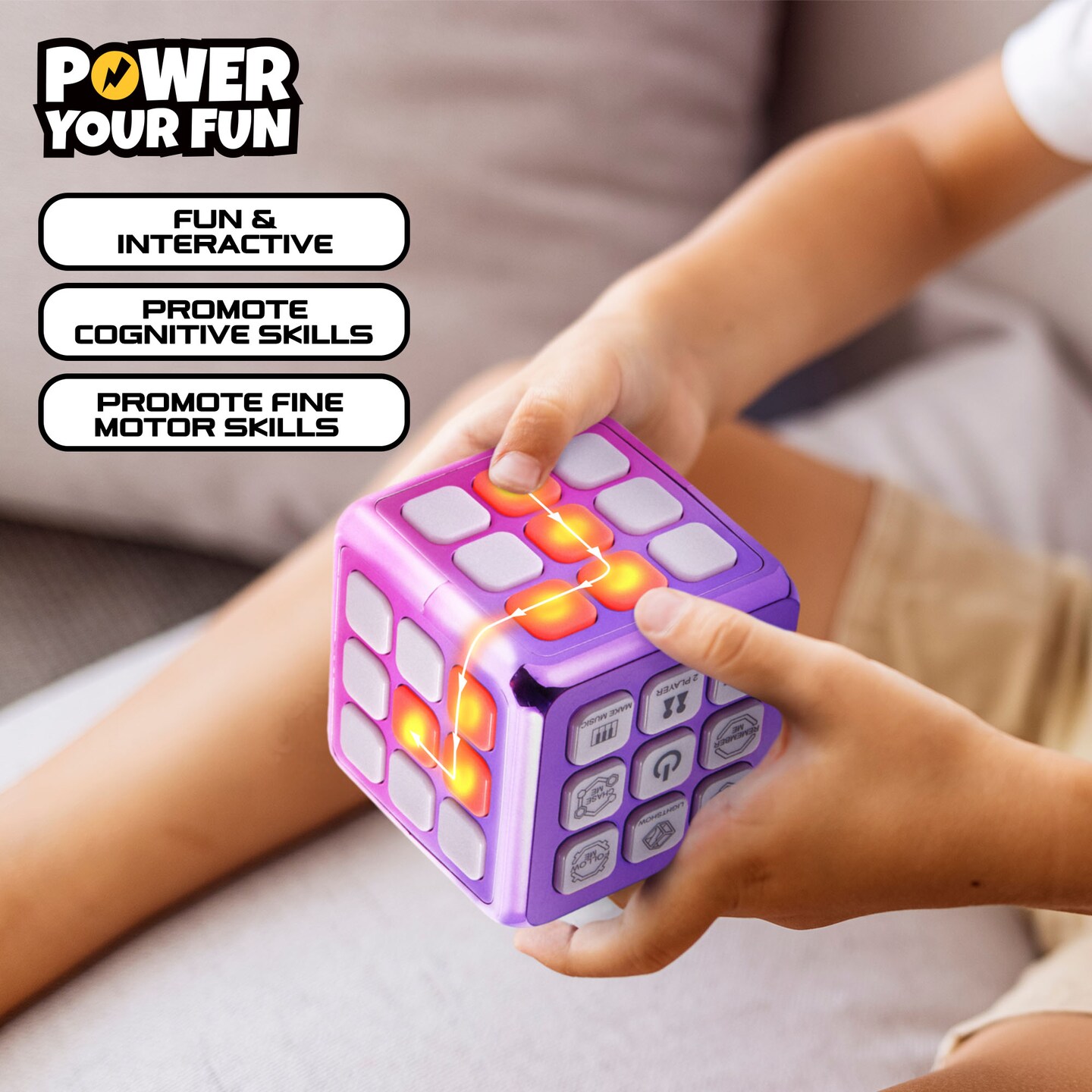 Power Your Fun Cubik LED Flashing Cube Memory Game - Metallic Pink/Purple