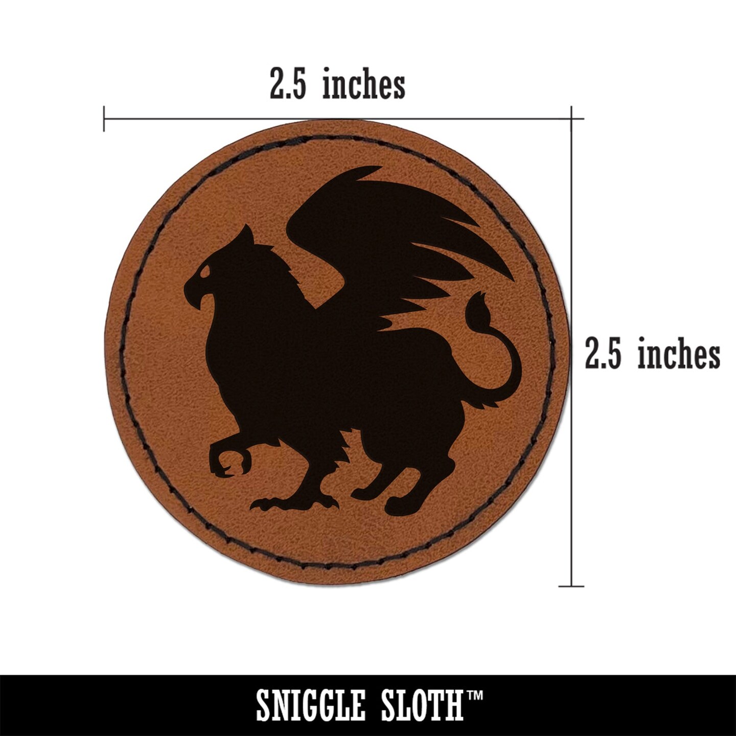 Regal Griffin Fantasy Silhouette Round Iron-On Engraved Faux Leather Patch Applique - 2.5&#x22;