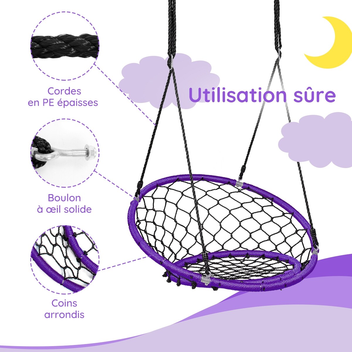Net Hanging Swing Chair with Adjustable Hanging Ropes