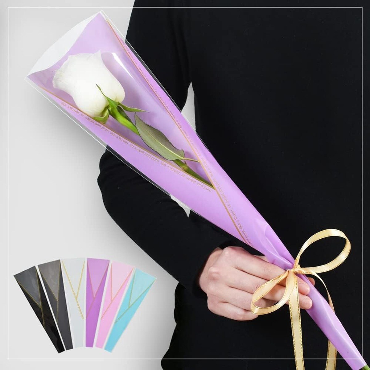 Waterproof Flower Wrapping Bags Single Rose 100 pcs