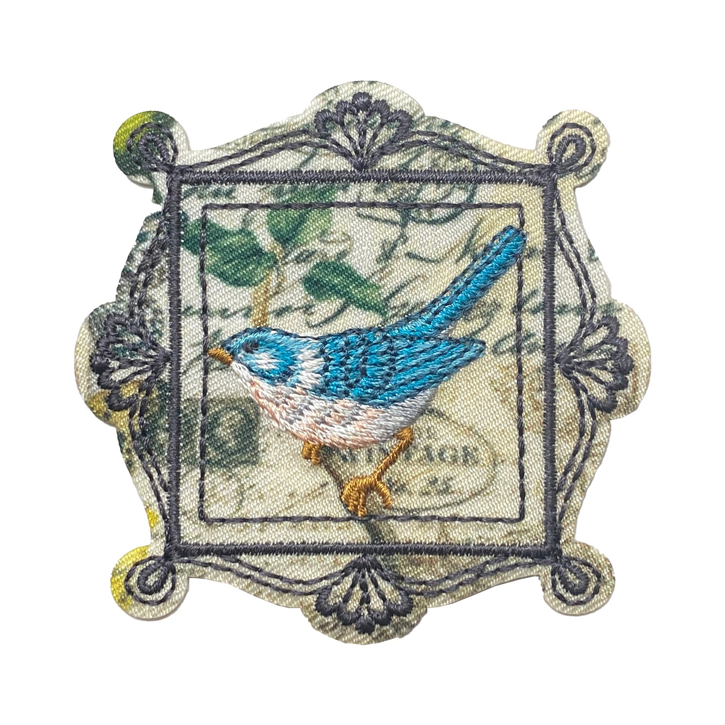 Bluebird in Postage Stamp Frame, Embroidered, Iron-on Patch