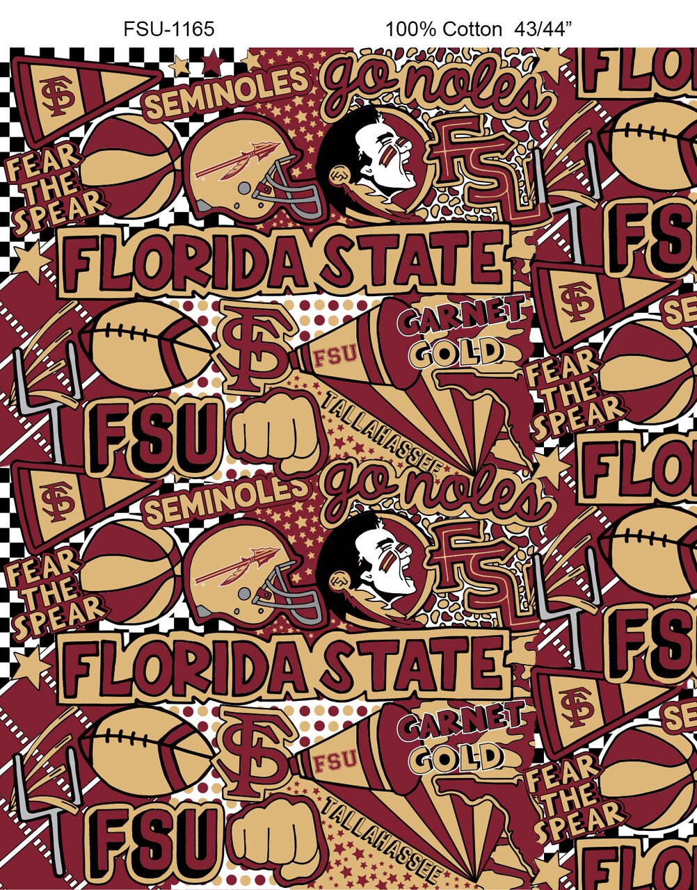 Sykel Enterprises-Florida State University Cotton Fabric-FSU Seminoles Pop Art Cotton Quilting Fabric