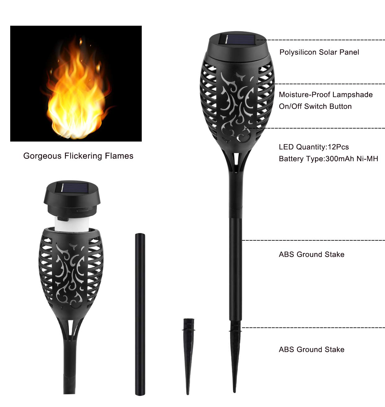 8 Pieces Solar Outdoor Lights, Solar Torch Light with Flickering Flame, Waterproof Solar Garden Lights, Outdoor Decorations for Patio Yard