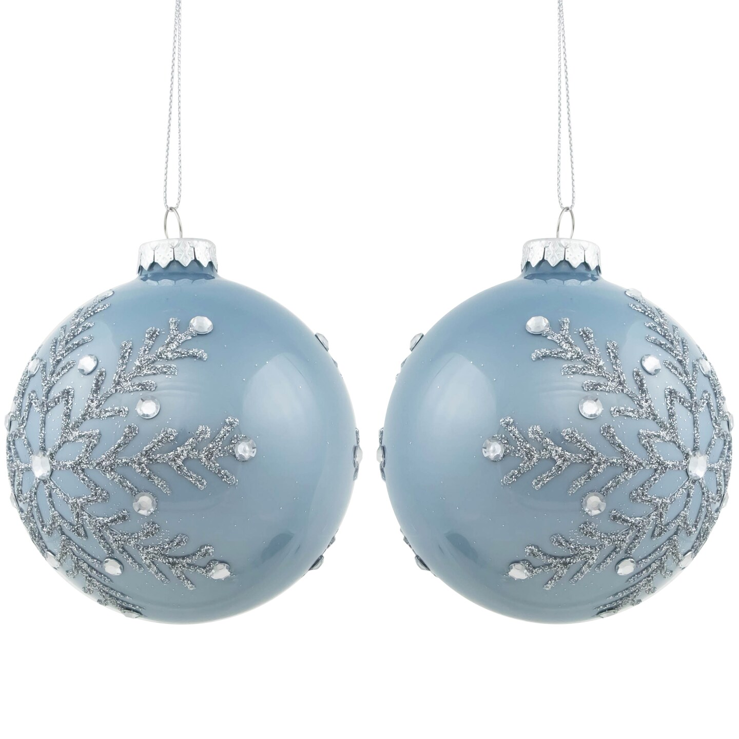 Northlight Jeweled Glitter Snowflakes Christmas Glass Ball Ornaments - 4" - French Blue - Set of 2