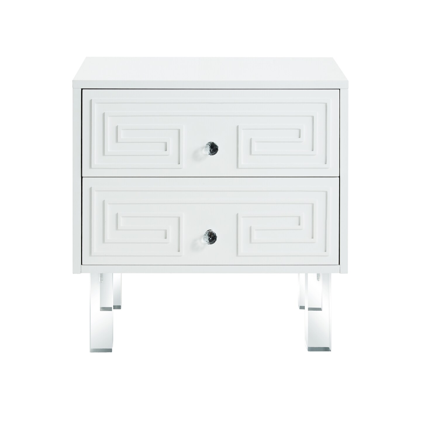 Isobel Modern Greek Key Lacquered Lucite Leg Side/Accent Table /Nightstand