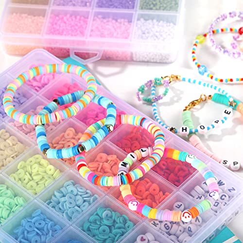24500+ Pieces Beads for Jewelry Making Kit, Colorful Flat Round Polymer Clay Beads Glass Seed Beads for Bracelet Making Kit, Necklace Ring Heishi Beads DIY Craft Gift for Kids Girls